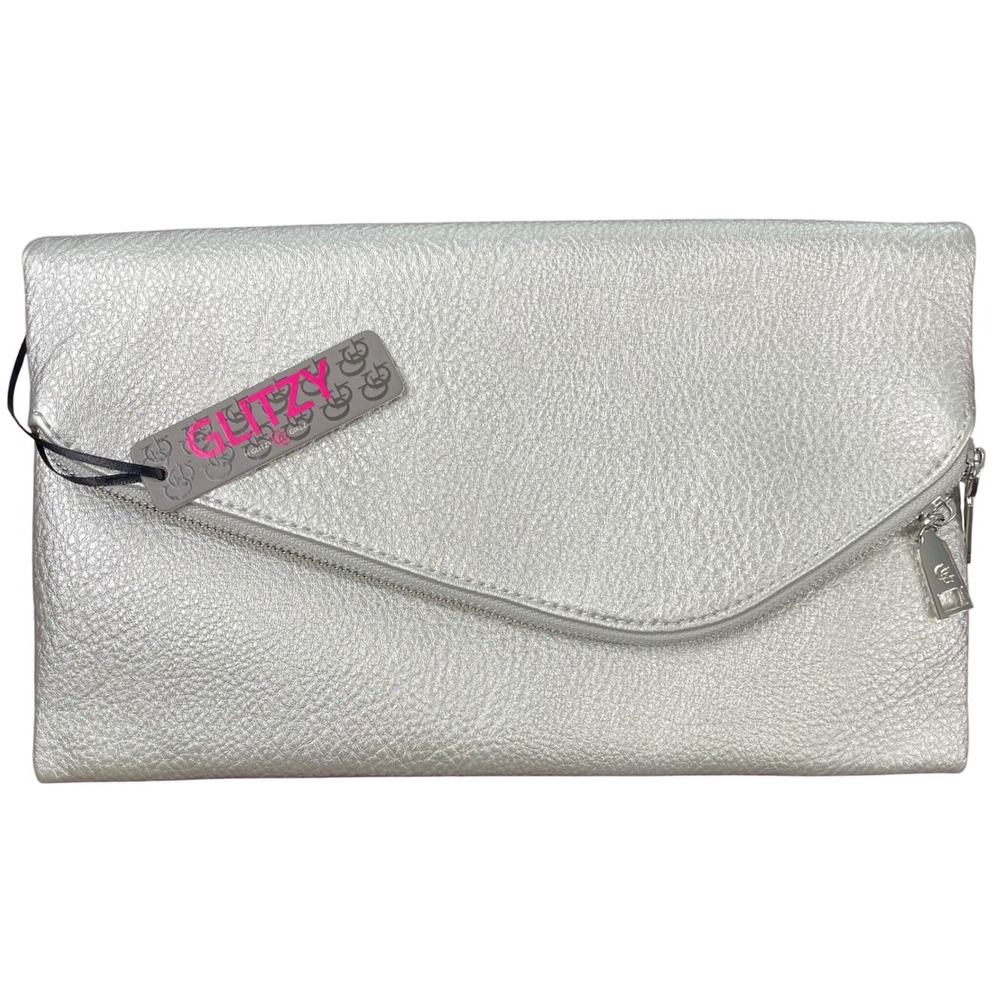 Glitzy Girlz Silver Pebbled Faux Leather Envelope Clutch Bag BAG024-SLV NWT